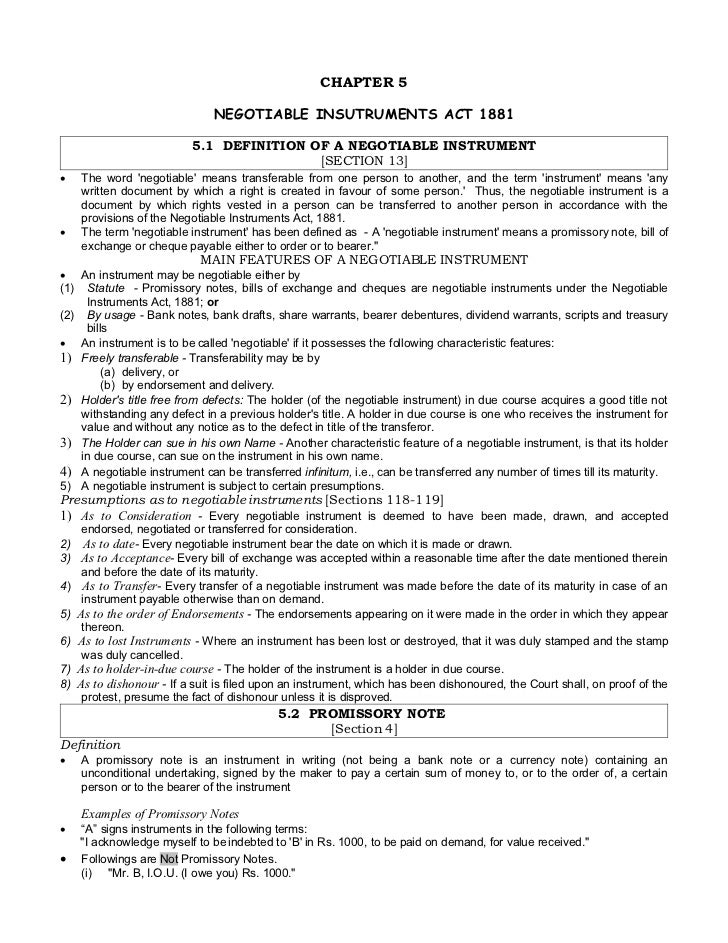Chapter 05 Negotiable Instruments Act 1881