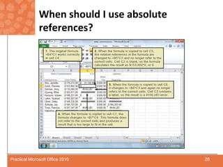 When should I use absolute references?28Practical Microsoft Office 2010
