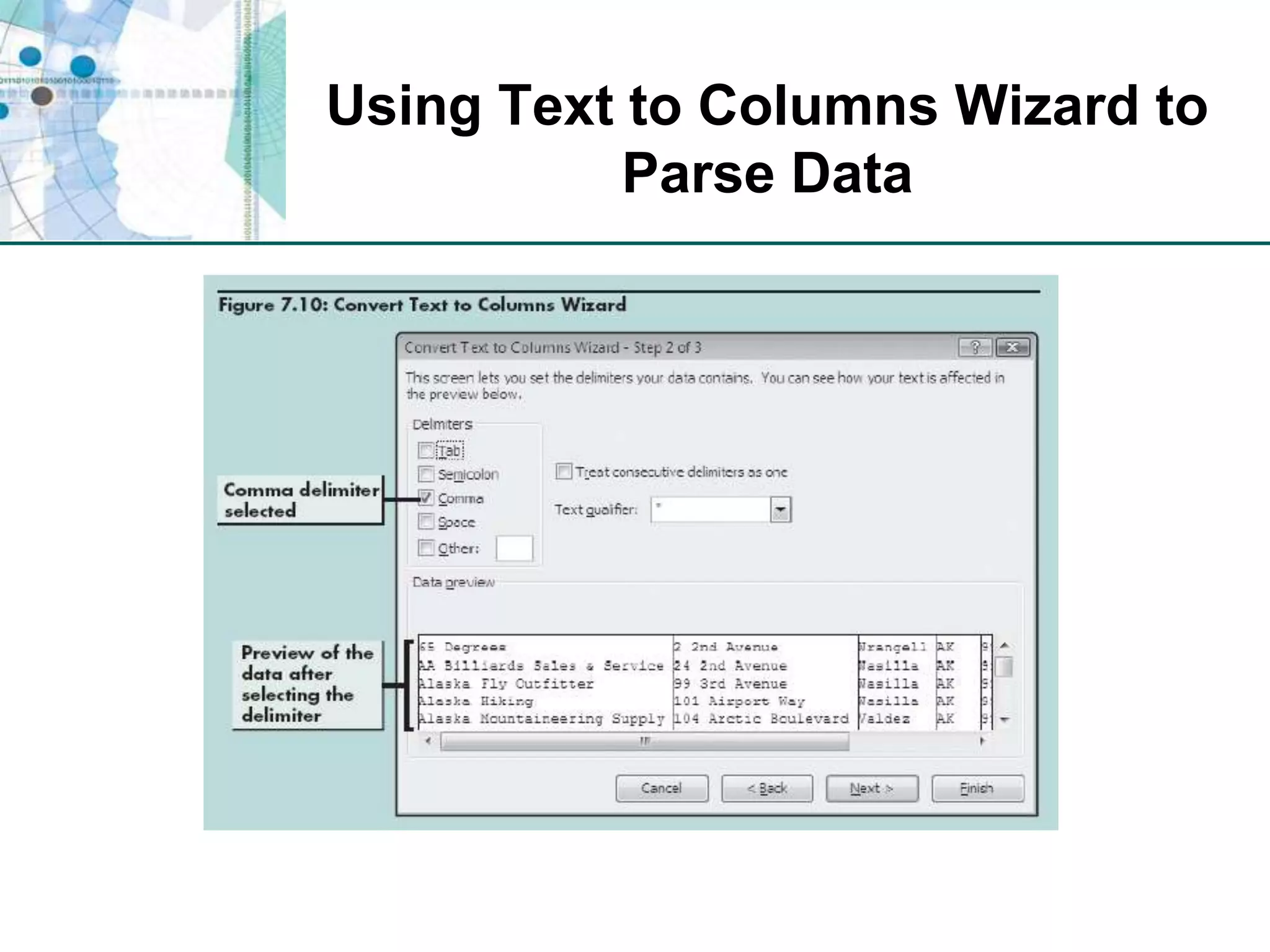Using Text to Columns Wizard to Parse Data