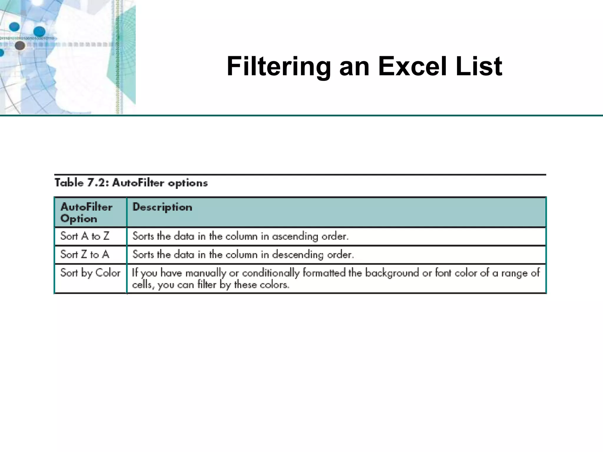 Filtering an Excel List