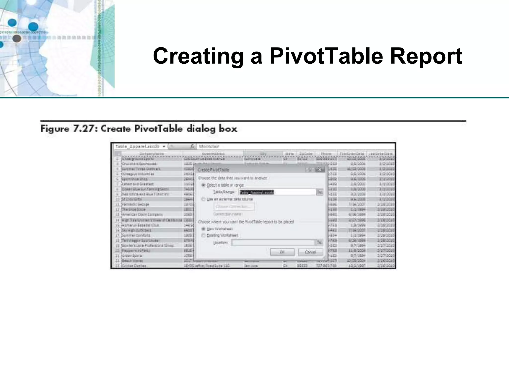 Creating a PivotTable Report