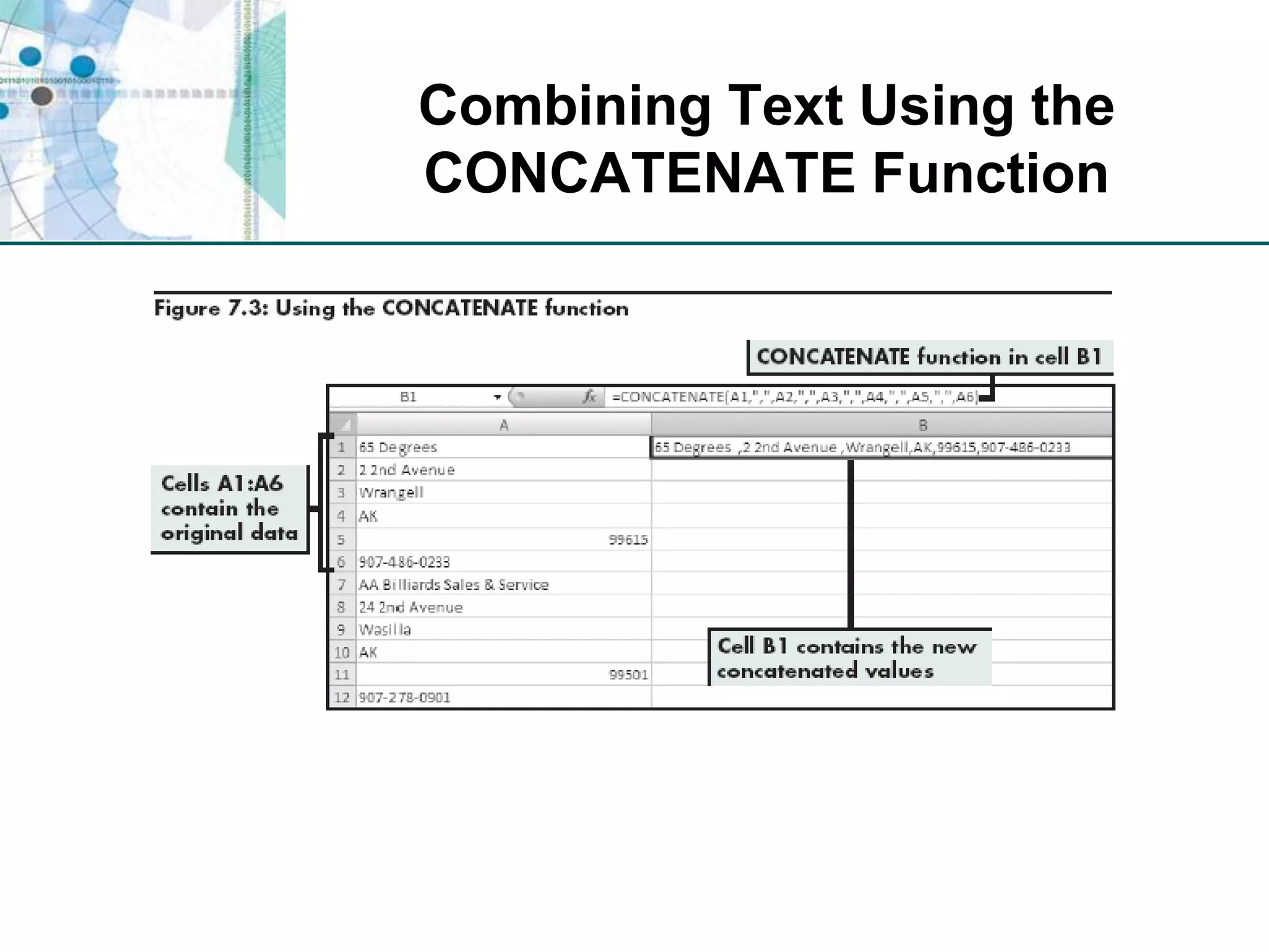 Combining Text Using the CONCATENATE Function