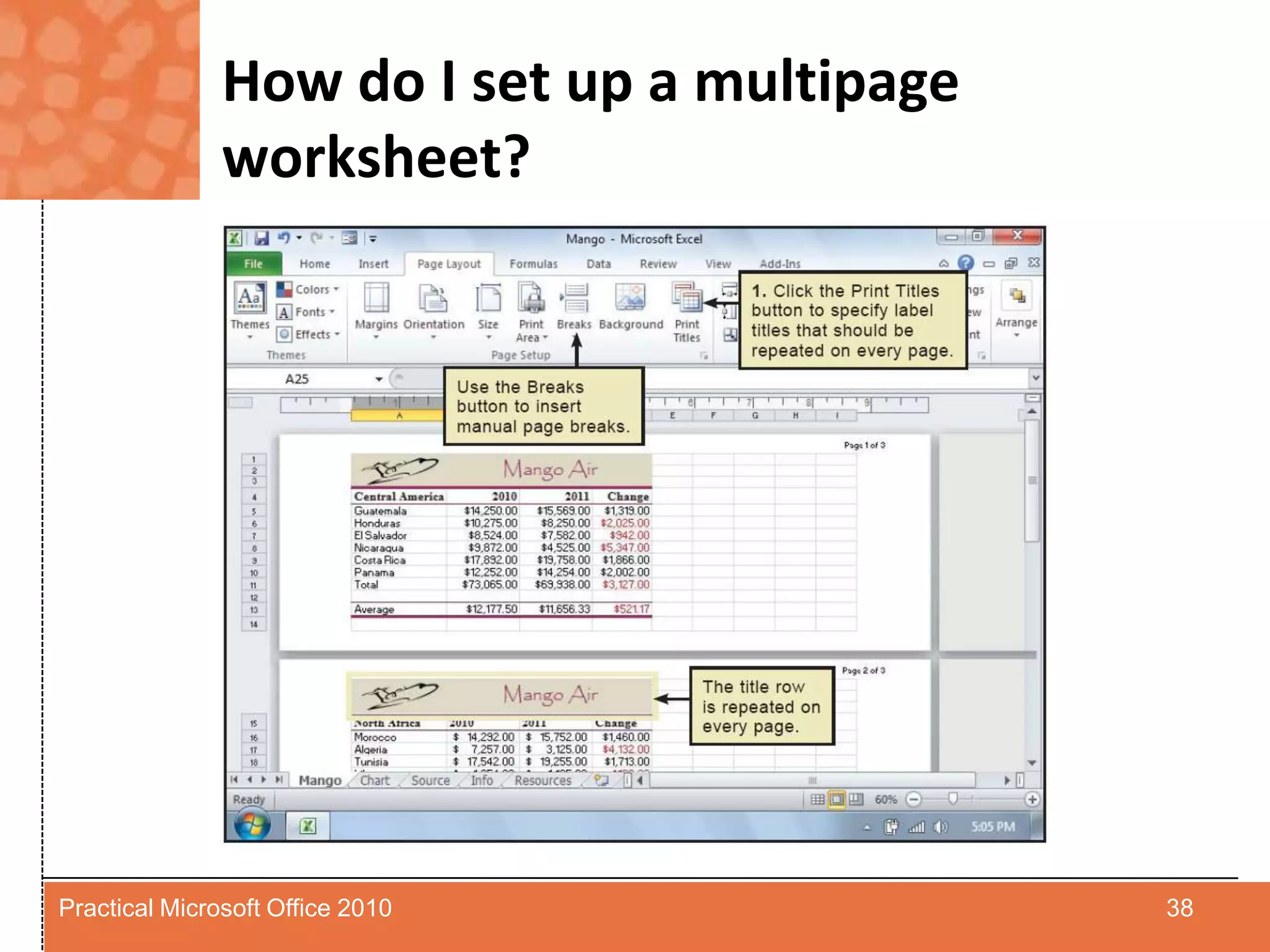 How do I set up a multipage worksheet?38Practical Microsoft Office 2010