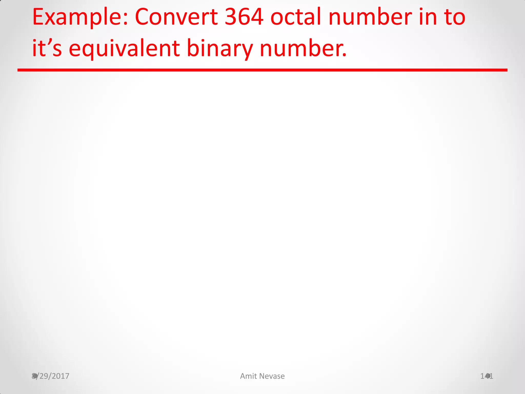 Example: Convert 364 octal number in to
it’s equivalent binary number.
8/29/2017 Amit Nevase 141
 