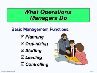 What Operations  Managers Do Planning Organizing Staffing Leading Controlling Basic Management Functions 