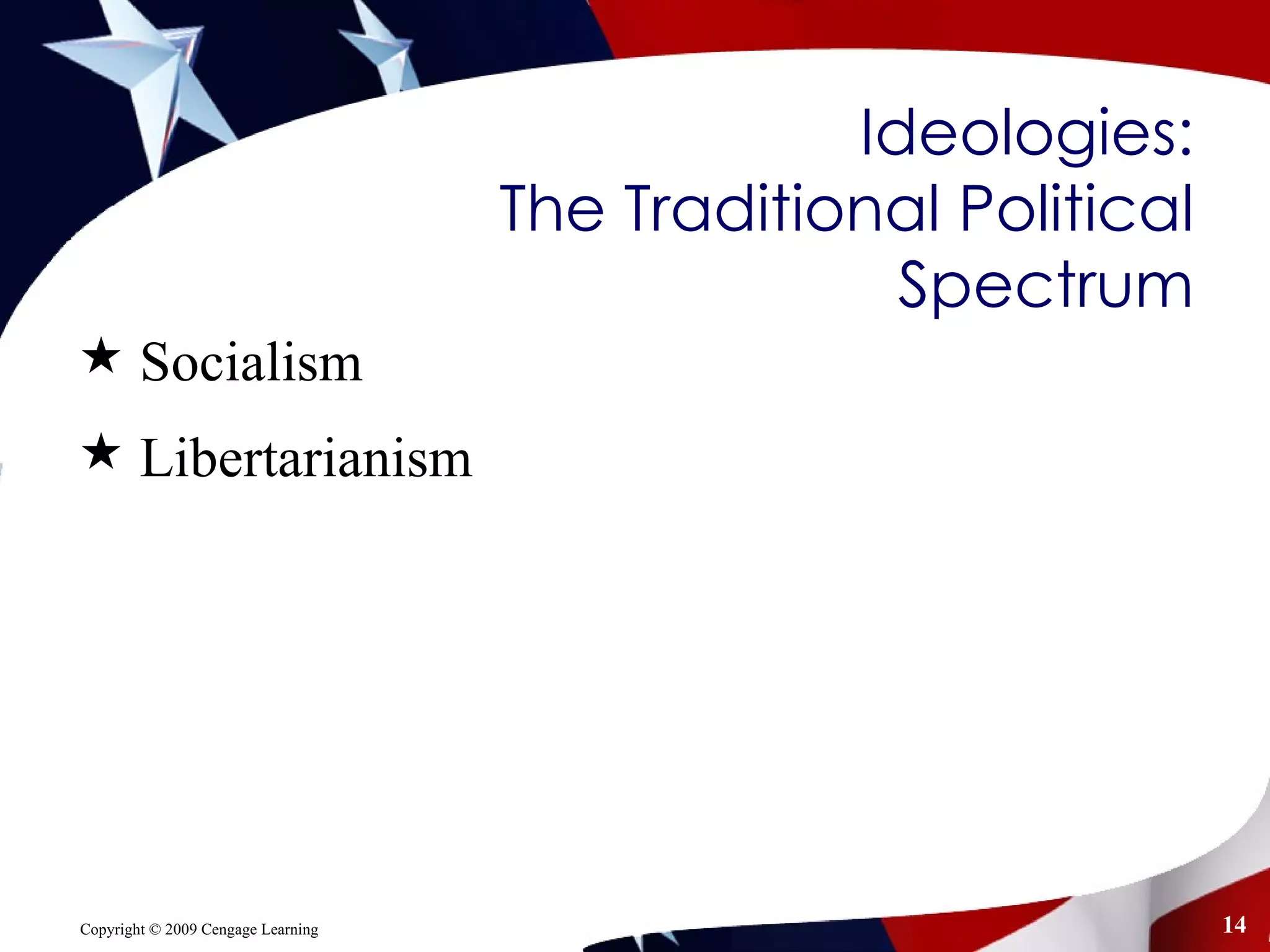 Ideologies: The Traditional Political Spectrum Socialism Libertarianism 