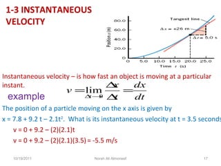 Instantaneous Example Instantaneous Velocity Example