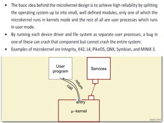 µ−kernel
entry
User
program
Services
call
return
 
