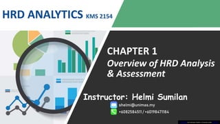 HRD ANALYTICS KMS 2154
CHAPTER 1
Overview of HRD Analysis
& Assessment
This Photo by Unknown Author is licensed under CC BY-NC
Instructor: Helmi Sumilan
shelmi@unimas.my
+6082584511 / +60198471184
 