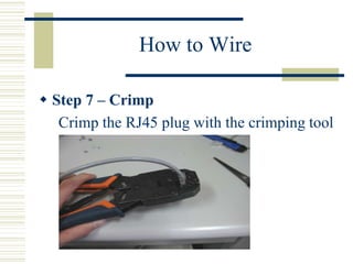 How to Wire
 Step 7 – Crimp
Crimp the RJ45 plug with the crimping tool
 