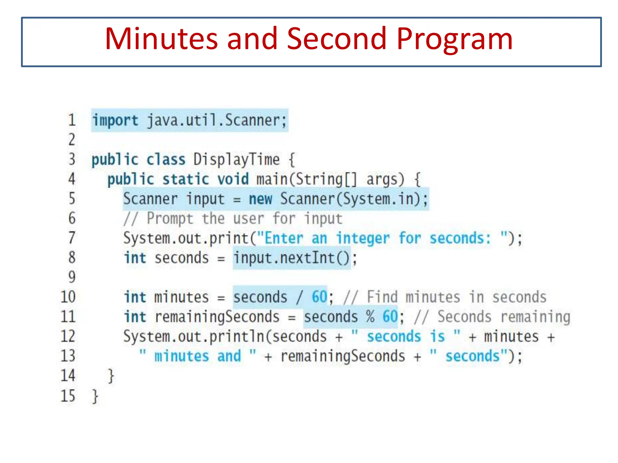 Minutes and Second Program 