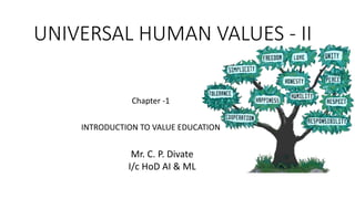UNIVERSAL HUMAN VALUES - II
Chapter -1
INTRODUCTION TO VALUE EDUCATION
Mr. C. P. Divate
I/c HoD AI & ML
 
