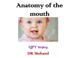 Anatomy of the
mouth
QPT 20704
DR Mohand
 