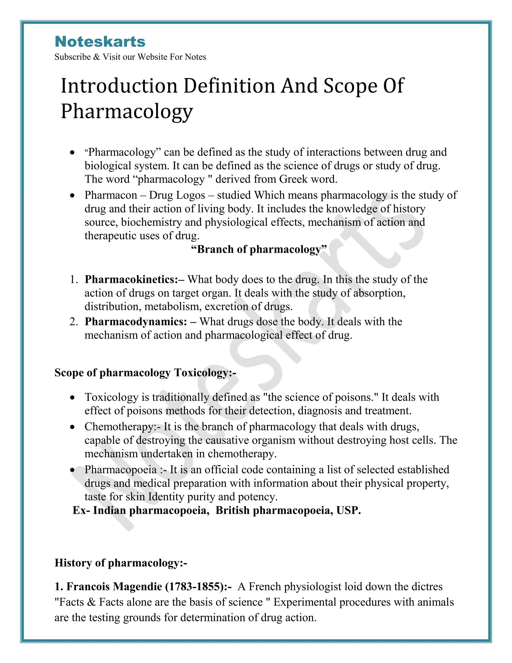 Chapter 1 Pharmacology Complete Notes By Noteskarts Acc To Er20 Pdf