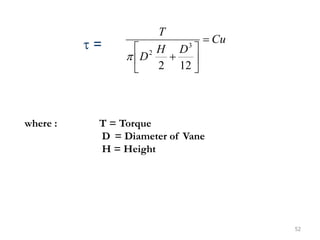 Cu
D
H
D
T








12
2
3
2

52
 =
where : T = Torque
D = Diameter of Vane
H = Height
 