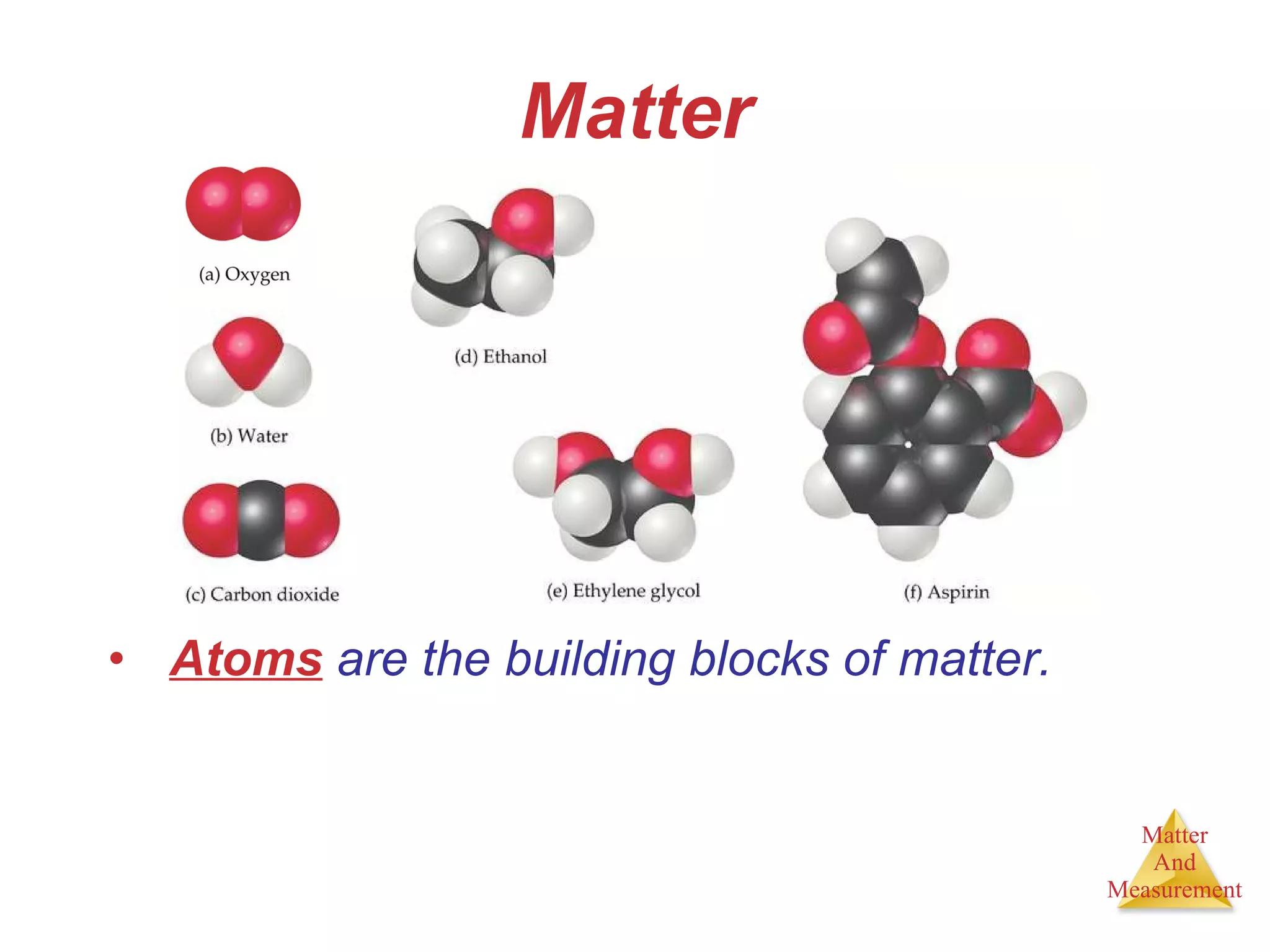 Matter Atoms  are the building blocks of matter. 