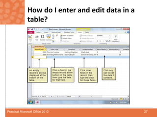 How do I enter and edit data in a table?27Practical Microsoft Office 2010
