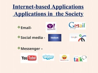 Internet-based Applications
Applications in the Society
Email-
Social media -
Messenger –
 