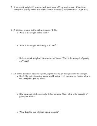 Chapter 10 Mass Weight Gravity Ws 1