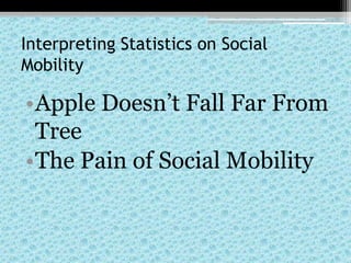 Interpreting Statistics on Social MobilityApple Doesn’t Fall Far From TreeThe Pain of Social Mobility