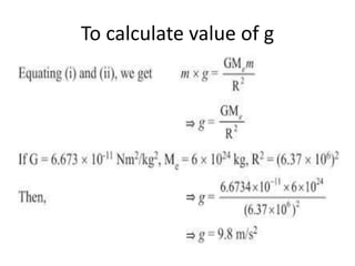 To calculate value of g
 