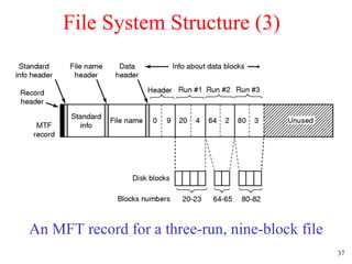 File System Structure (3) An MFT record for a three-run, nine-block file 