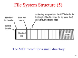 File System Structure (5) The MFT record for a small directory. 