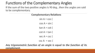 Comprehensive Introduction to Trigonometric Functions and Angle ...