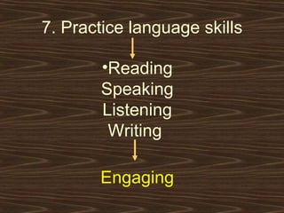 7. Practice language skills Reading Speaking Listening Writing  Engaging 