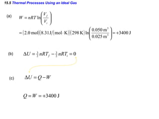 15.5  Thermal Processes Using an Ideal Gas (a)  (b)  (c) 