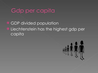 GDP divided population Liechtenstein has the highest gdp per capita