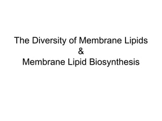 The Diversity of Membrane Lipids
&
Membrane Lipid Biosynthesis
 