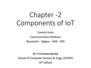 Chapter -2
Components of IoT
Control Units
Communication Modules
Bluetooth – Zigbee – Wifi - GPS
Dr. Y V Srinivasa Murthy
School of Computer Science & Engg. (SCOPE)
VIT Vellore
 