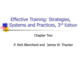 Effective Training: Strategies,
Systems and Practices, 3rd Edition
Chapter Two
P. Nick Blanchard and James W. Thacker
 