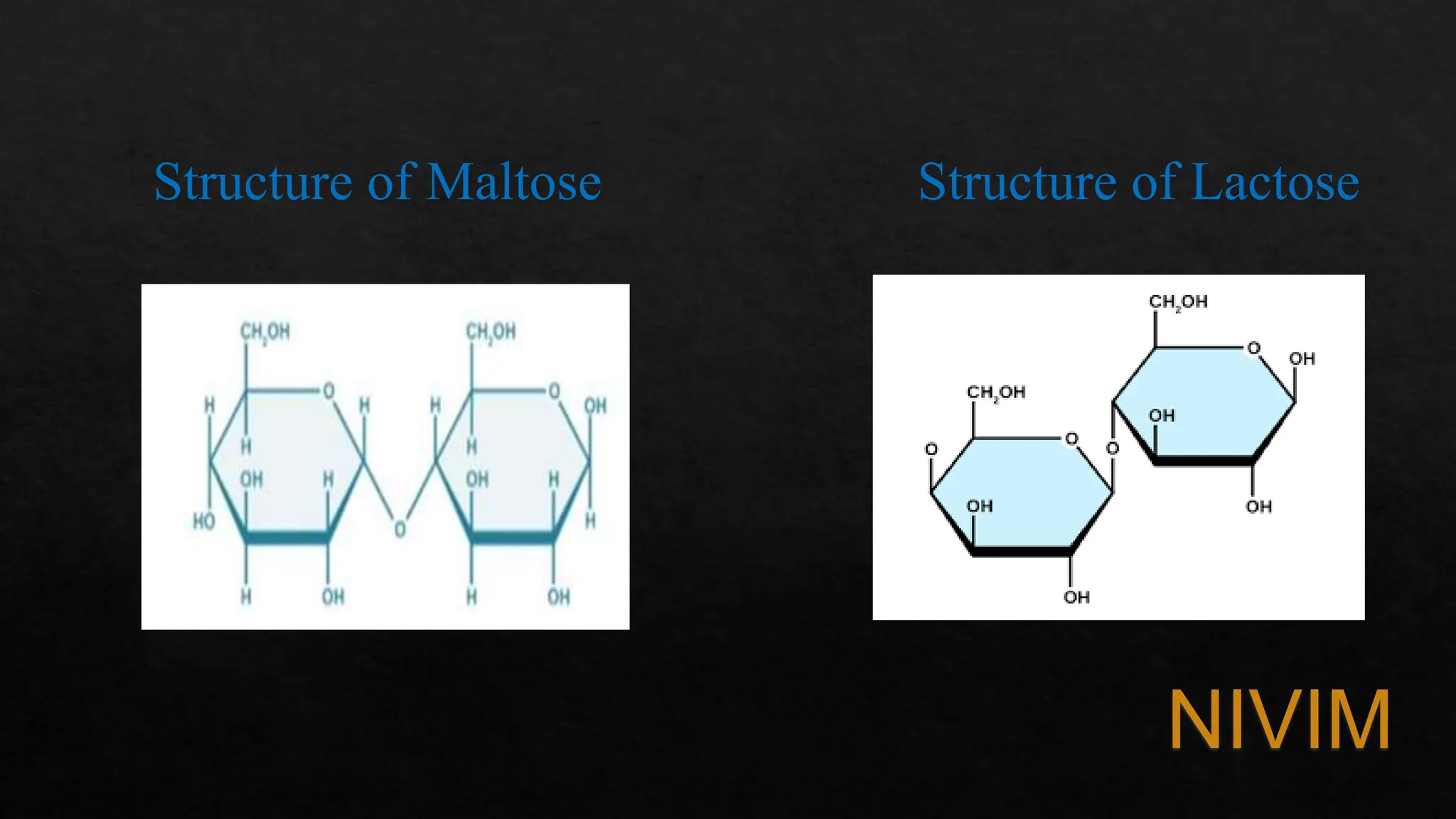 Structure of Maltose Structure of Lactose
NIVIM
 