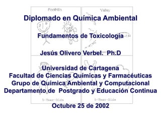 Diplomado en Química Ambiental

          Fundamentos de Toxicología

          Jesús Olivero Verbel. Ph.D

           Universidad de Cartagena
 Facultad de Ciencias Químicas y Farmacéuticas
  Grupo de Química Ambiental y Computacional
Departamento de Postgrado y Educación Continua

              Octubre 25 de 2002
 