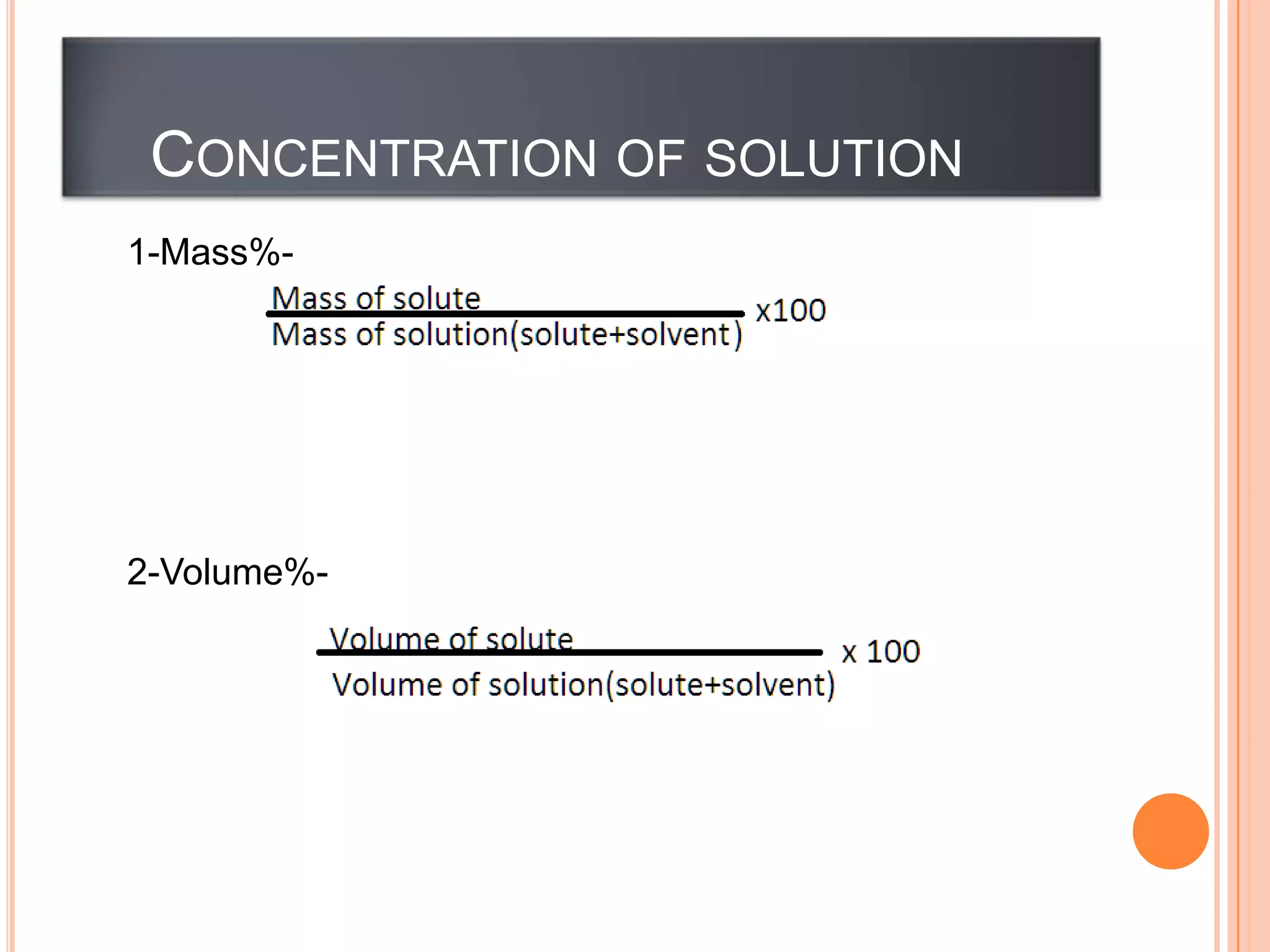 CONCENTRATION OF SOLUTION
1-Mass%-

2-Volume%-

 