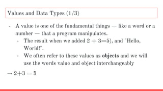 Introduction to Python Values, Variables Data Types Chapter 2 | PPT