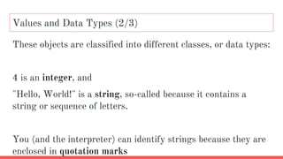 Introduction to Python Values, Variables Data Types Chapter 2 | PPT image.