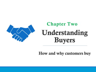 Understanding
Buyers
How and why customers buy
Chapter Two
 
