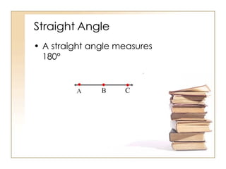 Straight Angle A straight angle measures 180° 