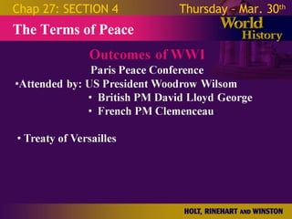 The Terms of Peace Chap 27: SECTION 4 Thursday – Mar. 30 th   