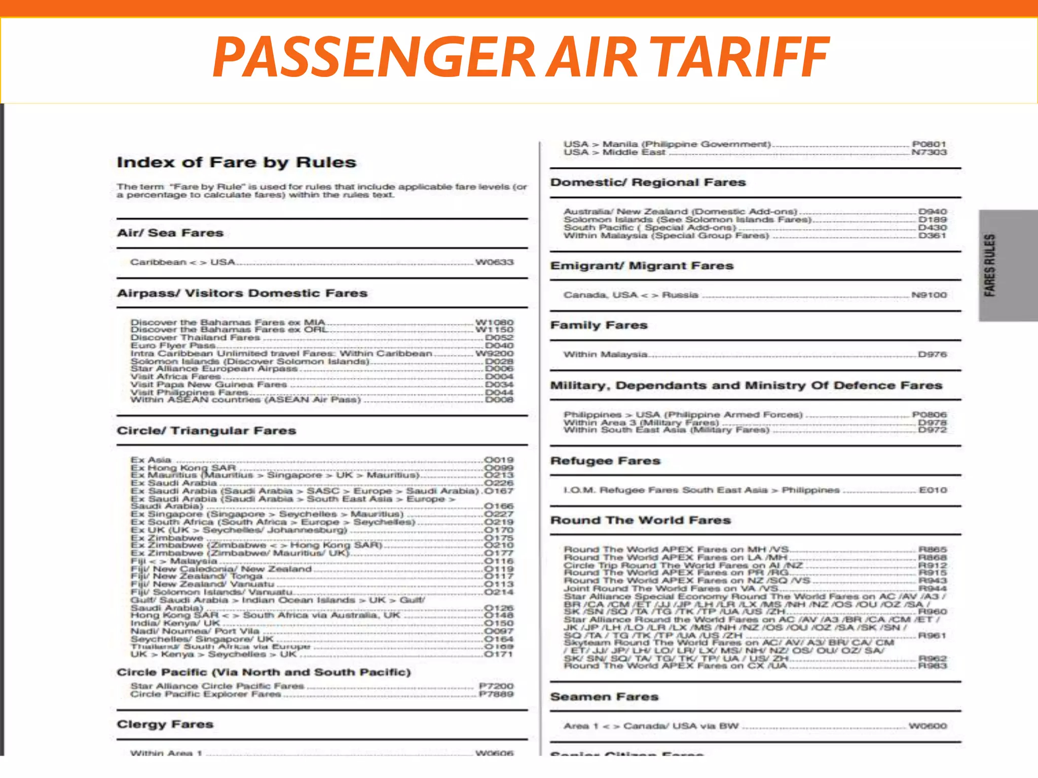 PASSENGER AIRTARIFF
 