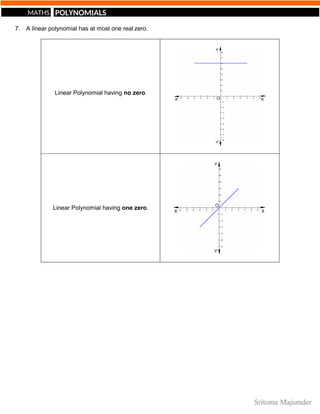 POLYNOMIALS
MATHS
7. A linear polynomial has at most one real zero.
Linear Polynomial having no zero.
Linear Polynomial having one zero.
 