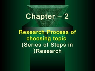 Chapter – 2
Research Process of
choosing topic
(Series of Steps in
Research(
 