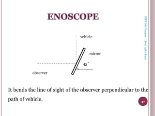 47
45˚
observer
vehicle
mirror
It bends the line of sight of the observer perpendicular to the
path of vehicle.
BITSEduCampusProf.AnkitPatel
 