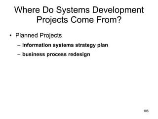Where Do Systems Development Projects Come From? Planned Projects information systems strategy   plan   business process redesign 