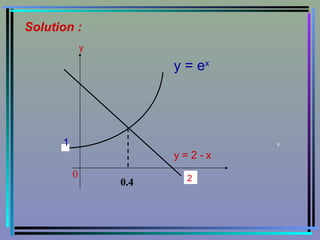 2 1 Solution :   y y = e x   1   x y = 2 - x 0 0.4 