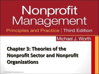 © 2014 SAGE Publications, Inc.
Chapter 3: Theories of theChapter 3: Theories of the
Nonprofit Sector and NonprofitNonprofit Sector and Nonprofit
OrganizationsOrganizations
 