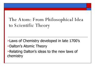 The Atom: From Philosophical Idea to Scientific Theory ,[object Object],[object Object],[object Object]